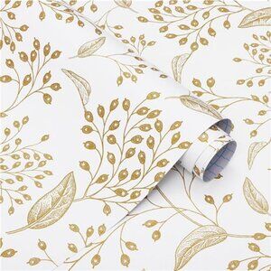 Peel and Stick Wallpaper White Contact Paper Gold Floral Wall Paper